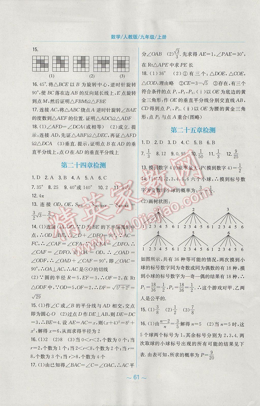 2017年新编基础训练九年级数学上册人教版 参考答案第25页
