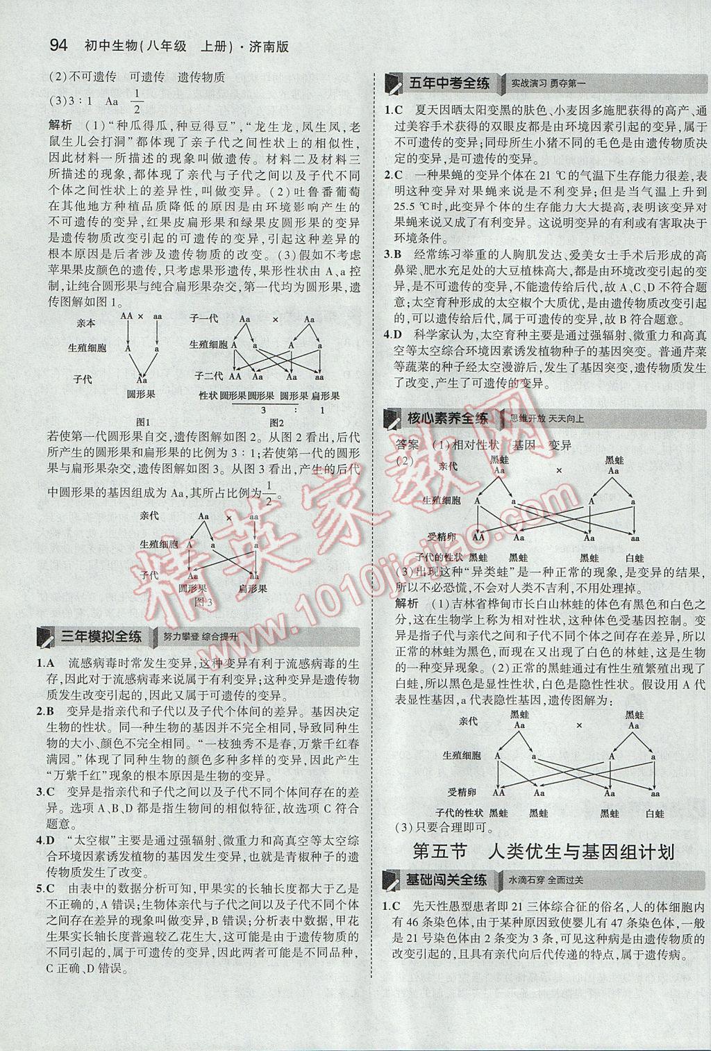 2017年5年中考3年模拟初中生物八年级上册济南版 参考答案第27页