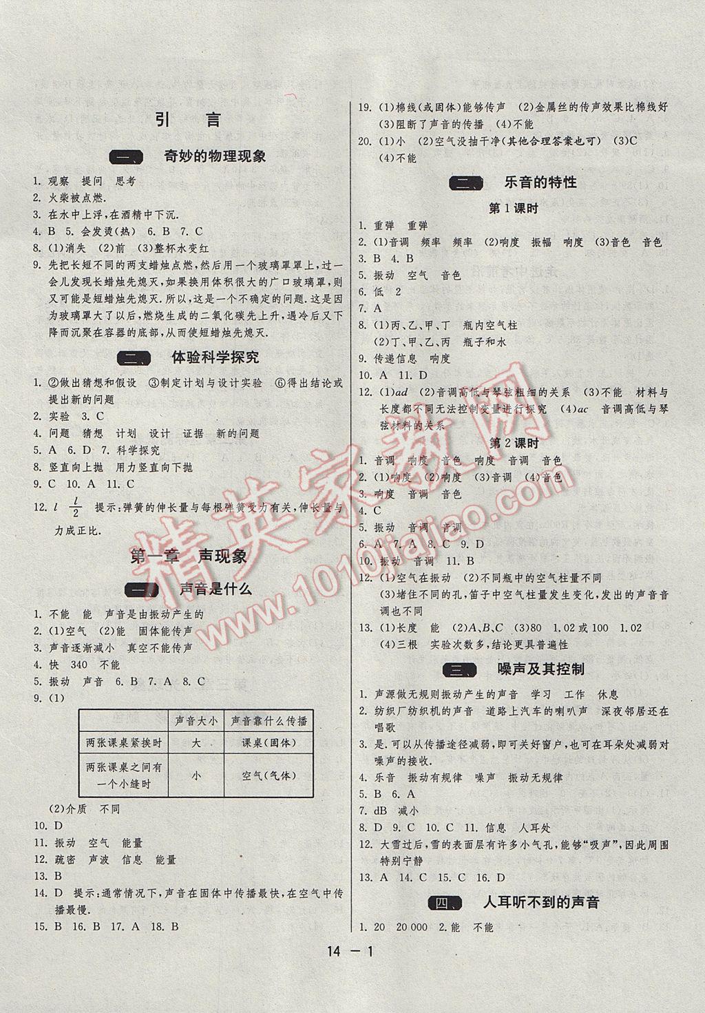 2017年1課3練單元達(dá)標(biāo)測(cè)試八年級(jí)物理上冊(cè)蘇科版 參考答案第1頁(yè)