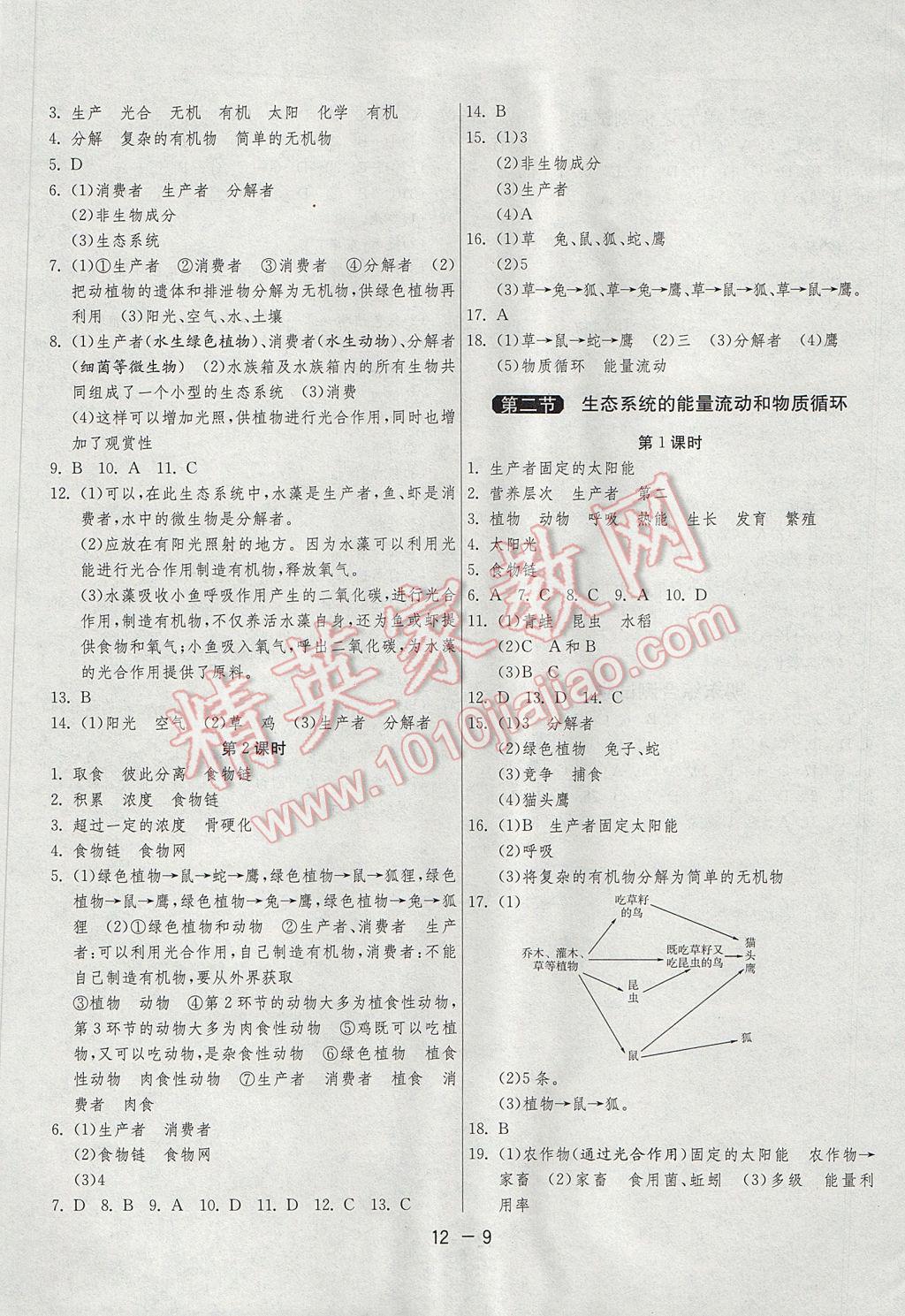 2017年1課3練單元達(dá)標(biāo)測(cè)試八年級(jí)生物學(xué)上冊(cè)蘇教版 參考答案第9頁(yè)