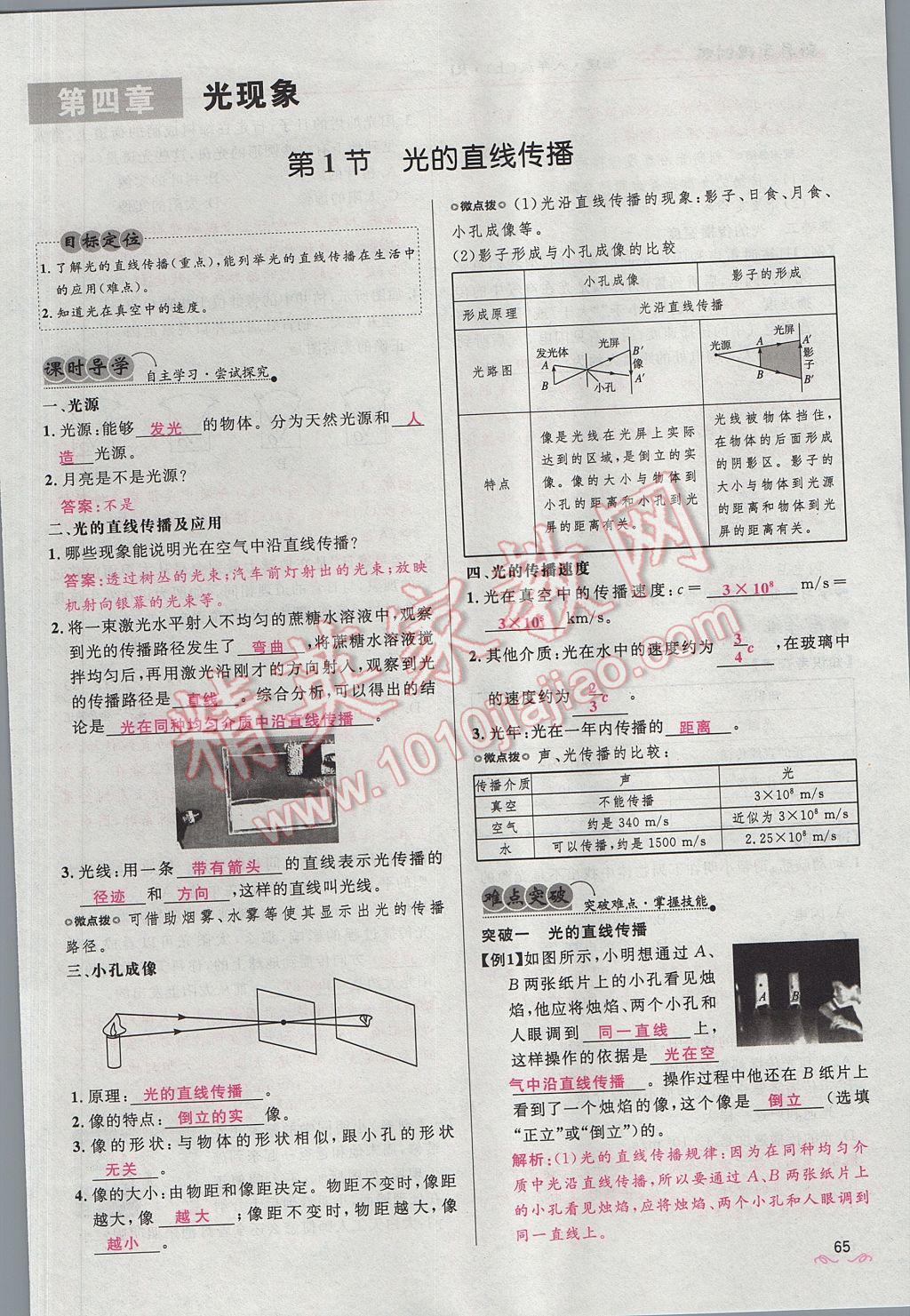 2017年夺冠百分百新导学课时练八年级物理上册人教版 第四章 光现象第147页