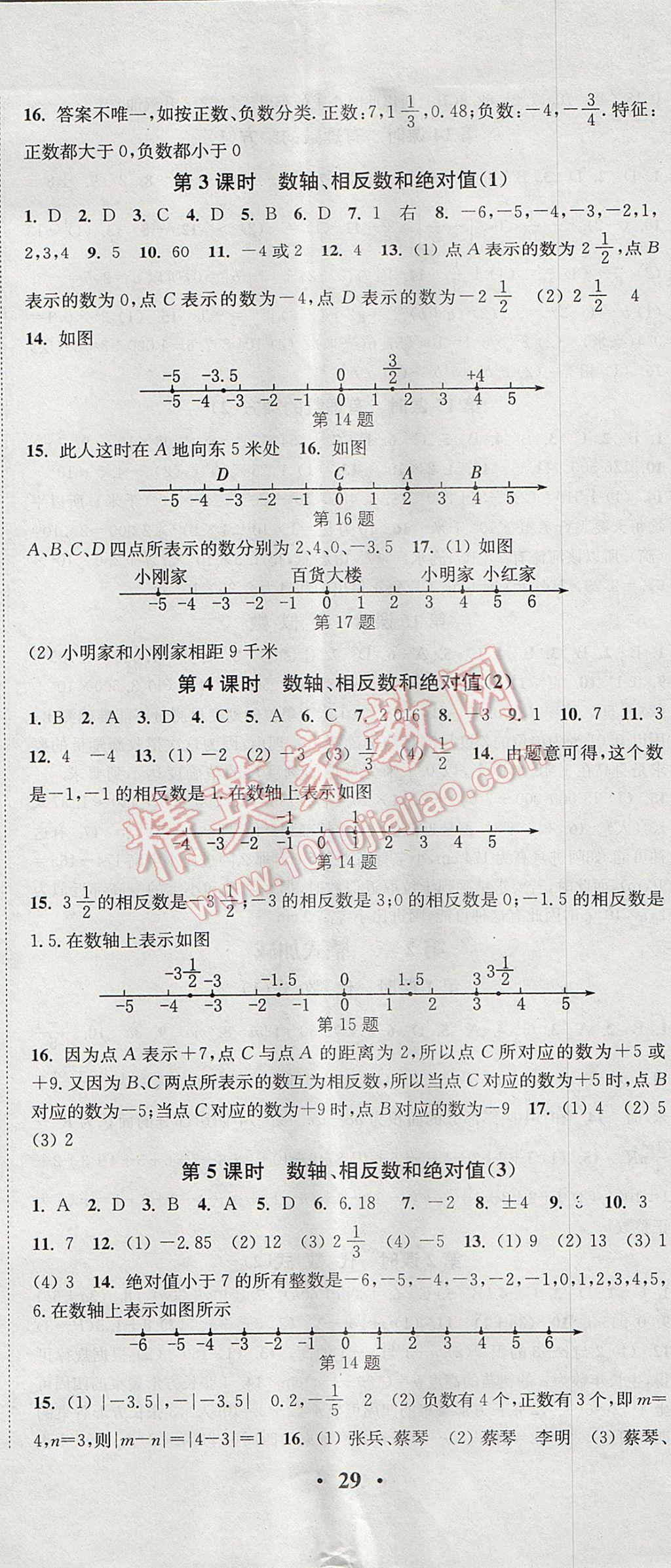 2017年通城學(xué)典活頁檢測七年級數(shù)學(xué)上冊滬科版 參考答案第2頁