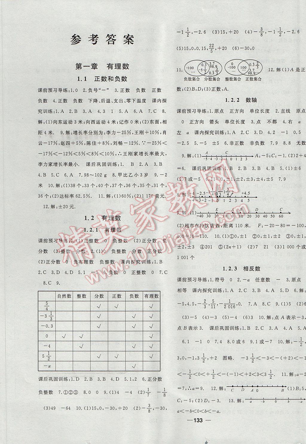 2019年名师作业本同步课堂七年级数学下册人教版第1页参考答案