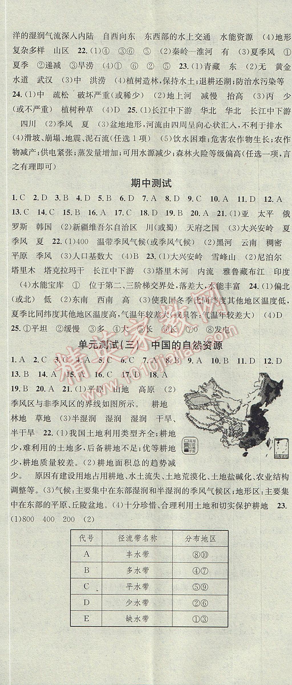 2017年名校課堂滾動學(xué)習(xí)法八年級地理上冊商務(wù)星球版黑龍江教育出版社 參考答案第11頁