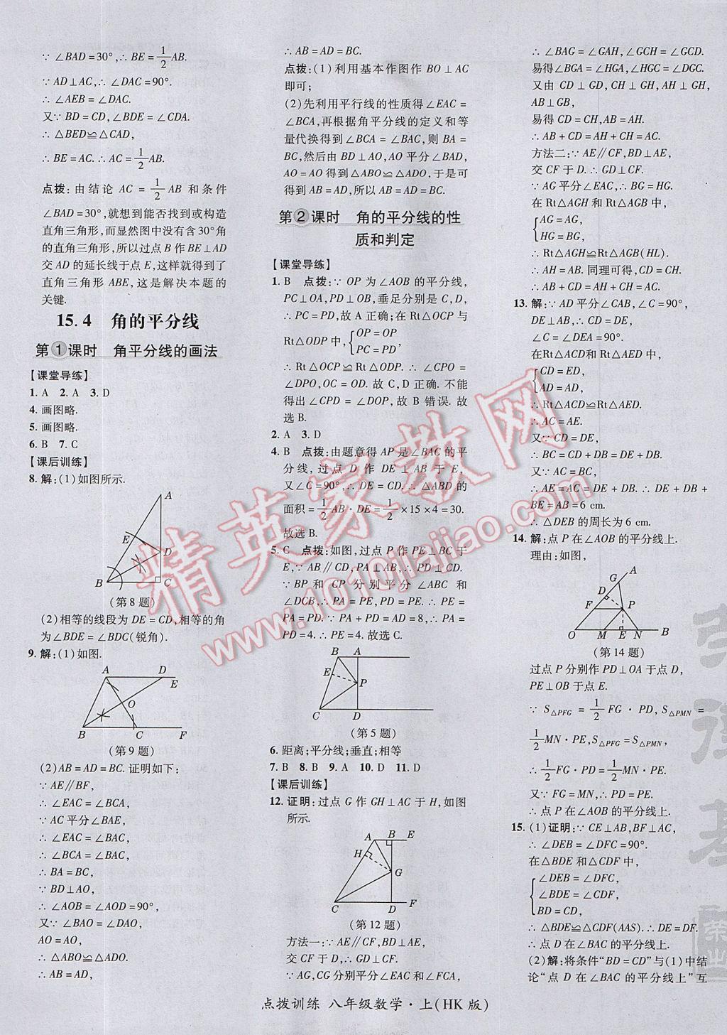 2017年點(diǎn)撥訓(xùn)練八年級(jí)數(shù)學(xué)上冊(cè)滬科版 參考答案第37頁(yè)