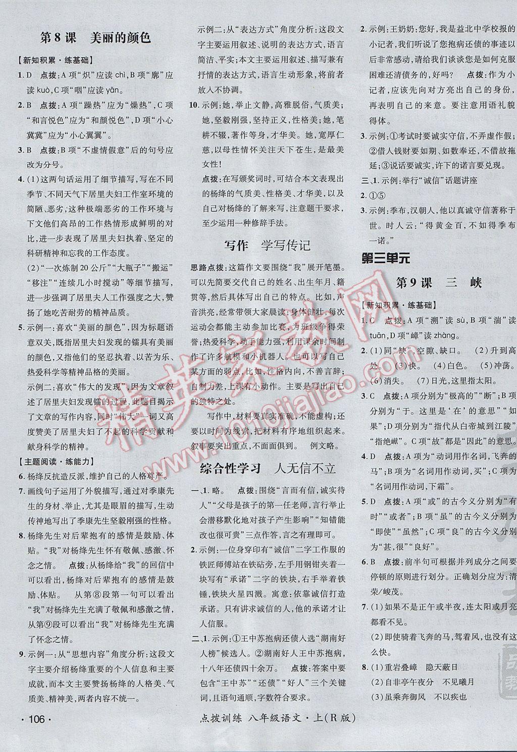 2017年點撥訓(xùn)練八年級語文上冊人教版 參考答案第11頁