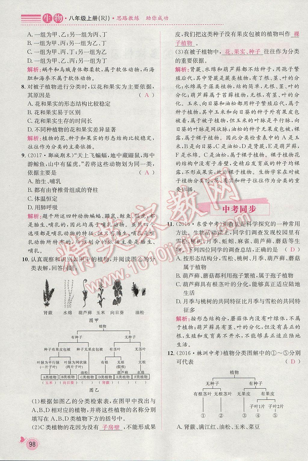 2017年思路教練同步課時作業(yè)八年級生物上冊人教版 第六單元第121頁