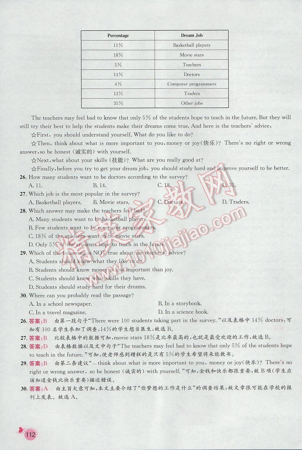 2017年思路教練同步課時(shí)作業(yè)八年級(jí)英語(yǔ)上冊(cè)人教版 Unit 6 I'm going to study computer science第112頁(yè)