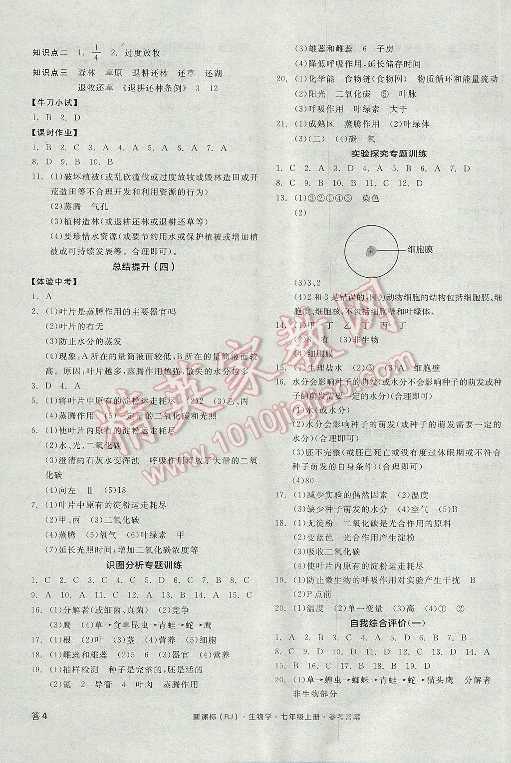 2017年全品學(xué)練考七年級(jí)生物學(xué)上冊(cè)人教版 參考答案第7頁(yè)