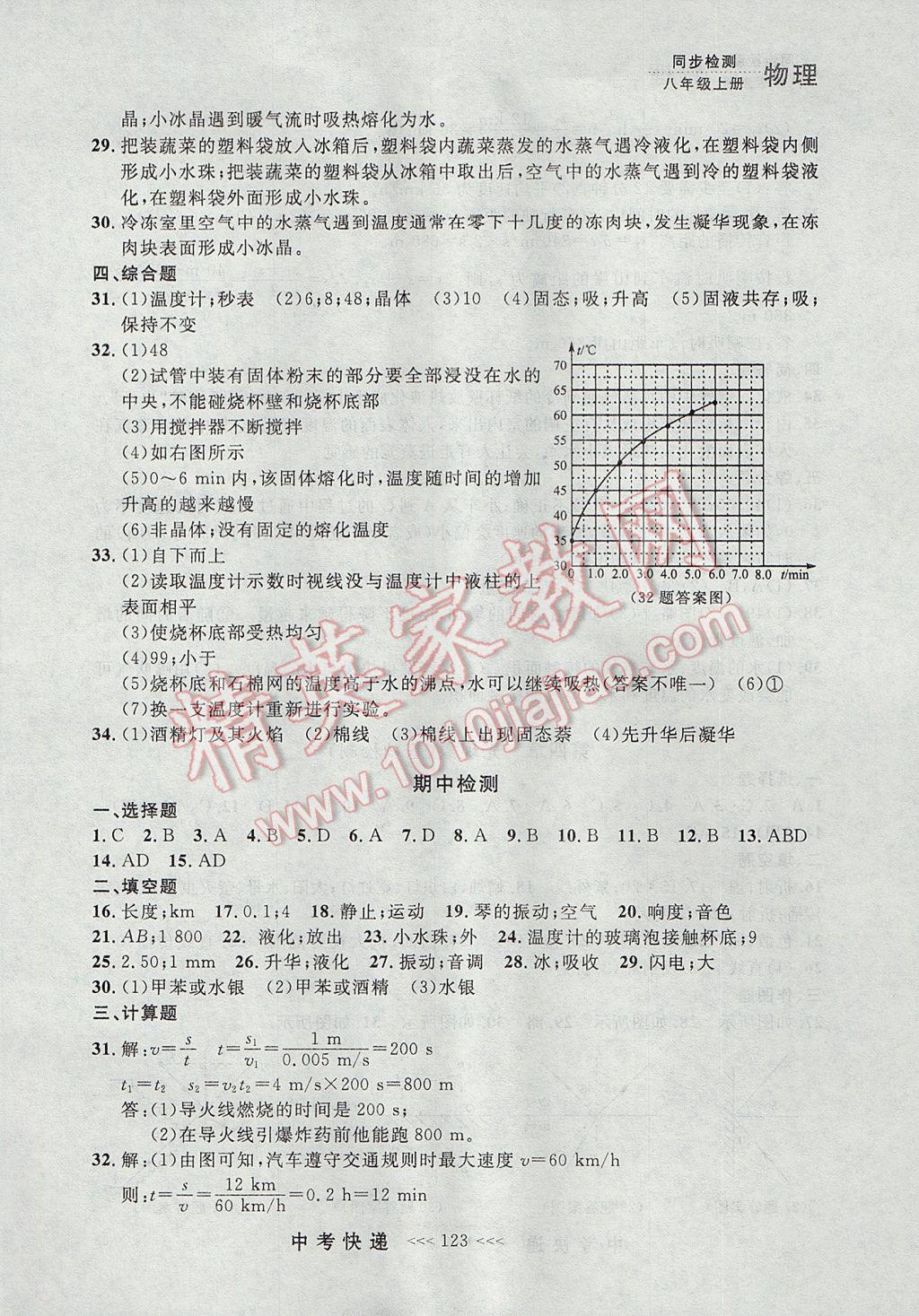 2017年中考快遞同步檢測八年級物理上冊人教版大連專用 參考答案第19頁