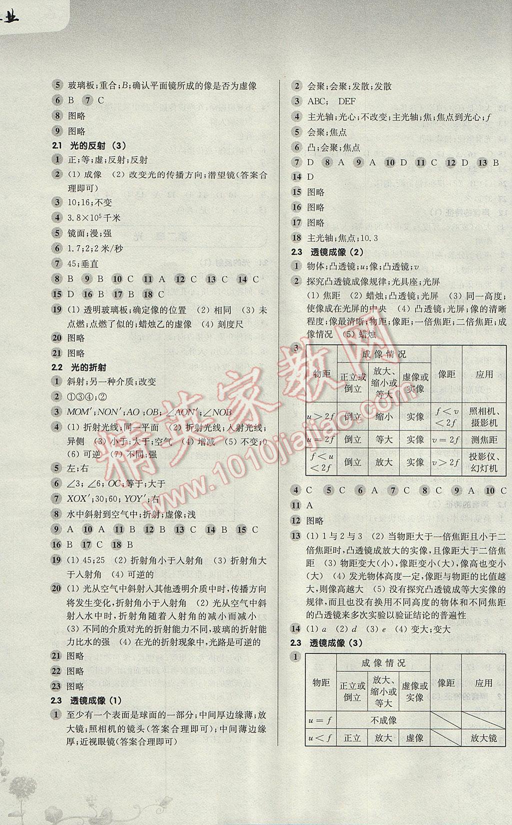 2017年第一作業(yè)八年級物理第一學(xué)期 參考答案第3頁