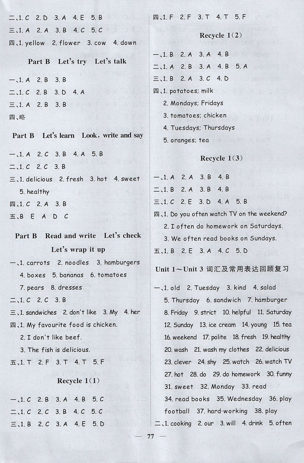 2017年阳光同学课时优化作业五年级英语上册人教pep版 参考答案第3页