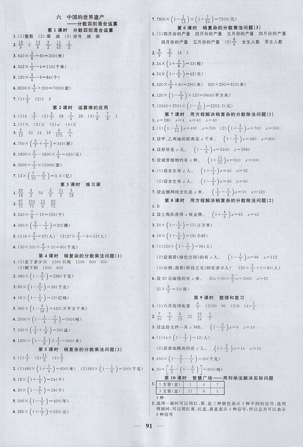 2017年陽光同學(xué)課時優(yōu)化作業(yè)六年級數(shù)學(xué)上冊青島版 參考答案第7頁