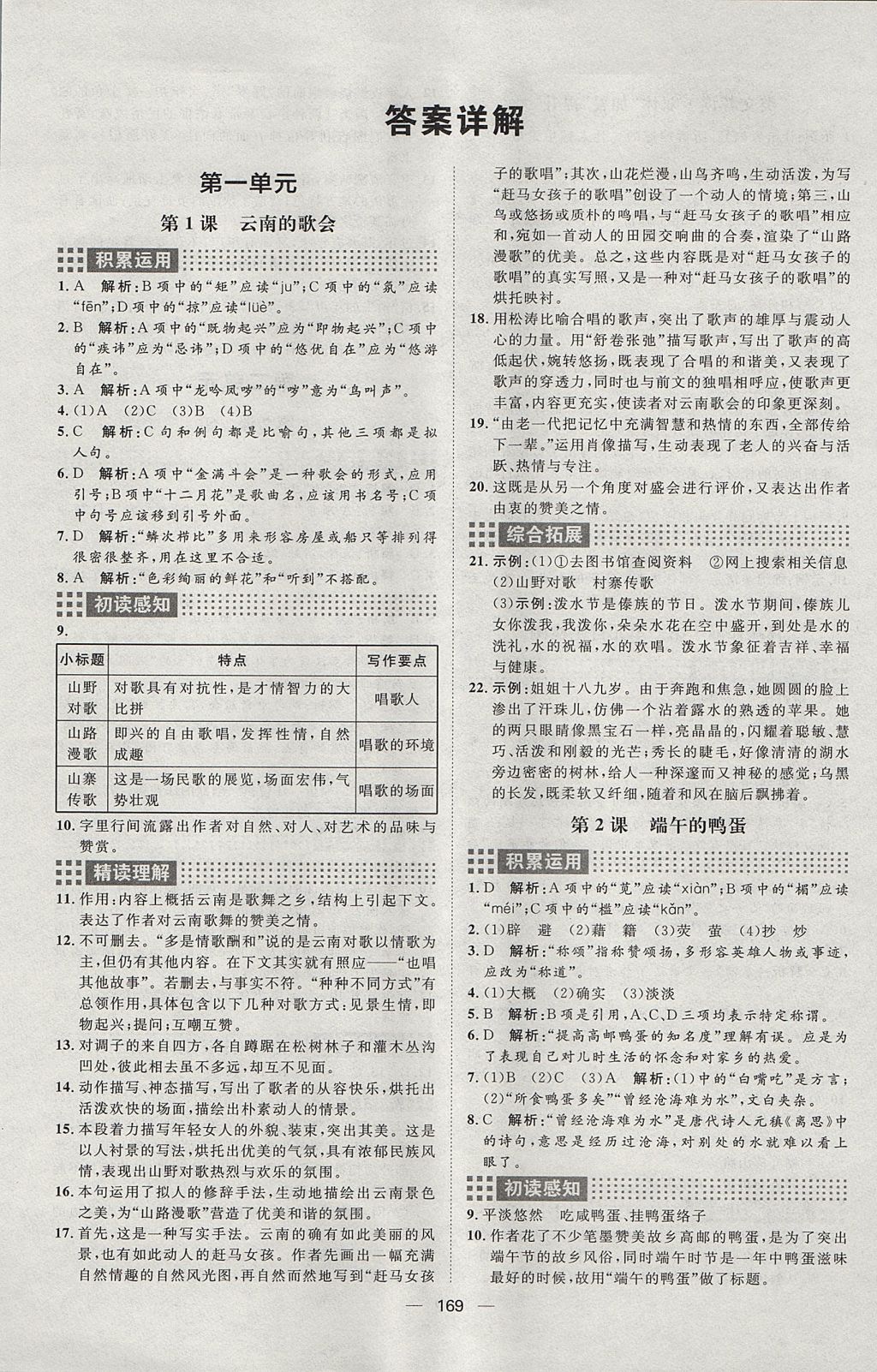 2017年練出好成績八年級語文上冊魯教版五四制 參考答案第1頁