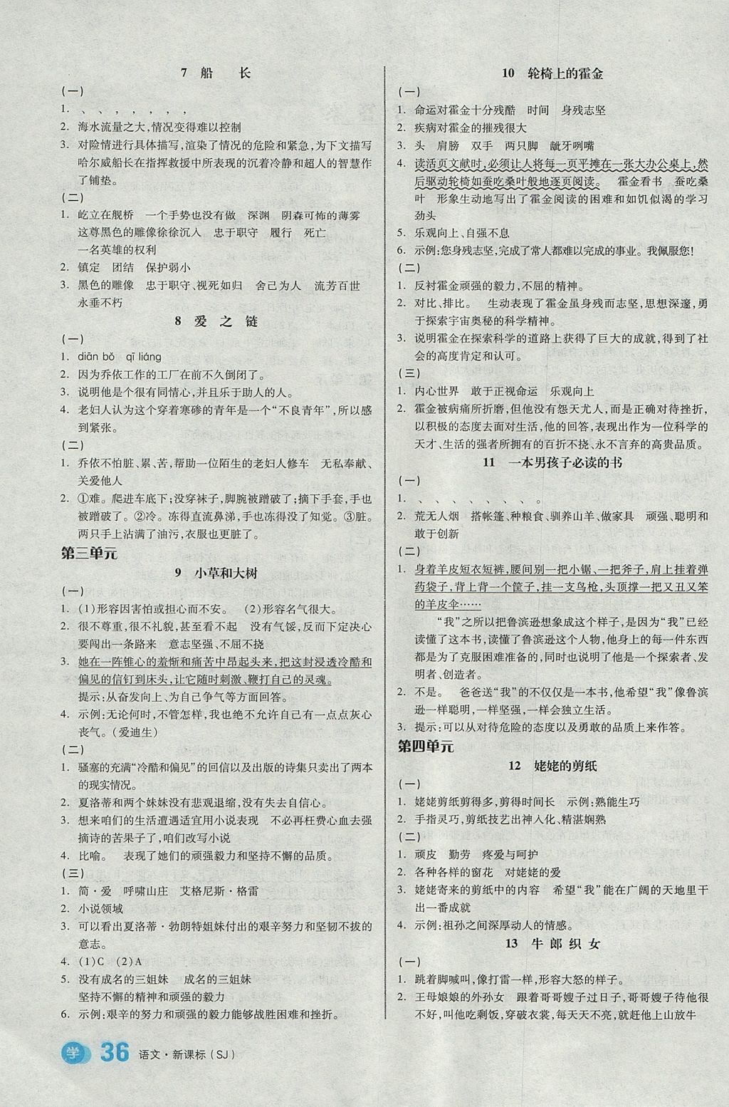 2017年全品學(xué)練考六年級語文上冊蘇教版 課文精讀訓(xùn)練答案第14頁