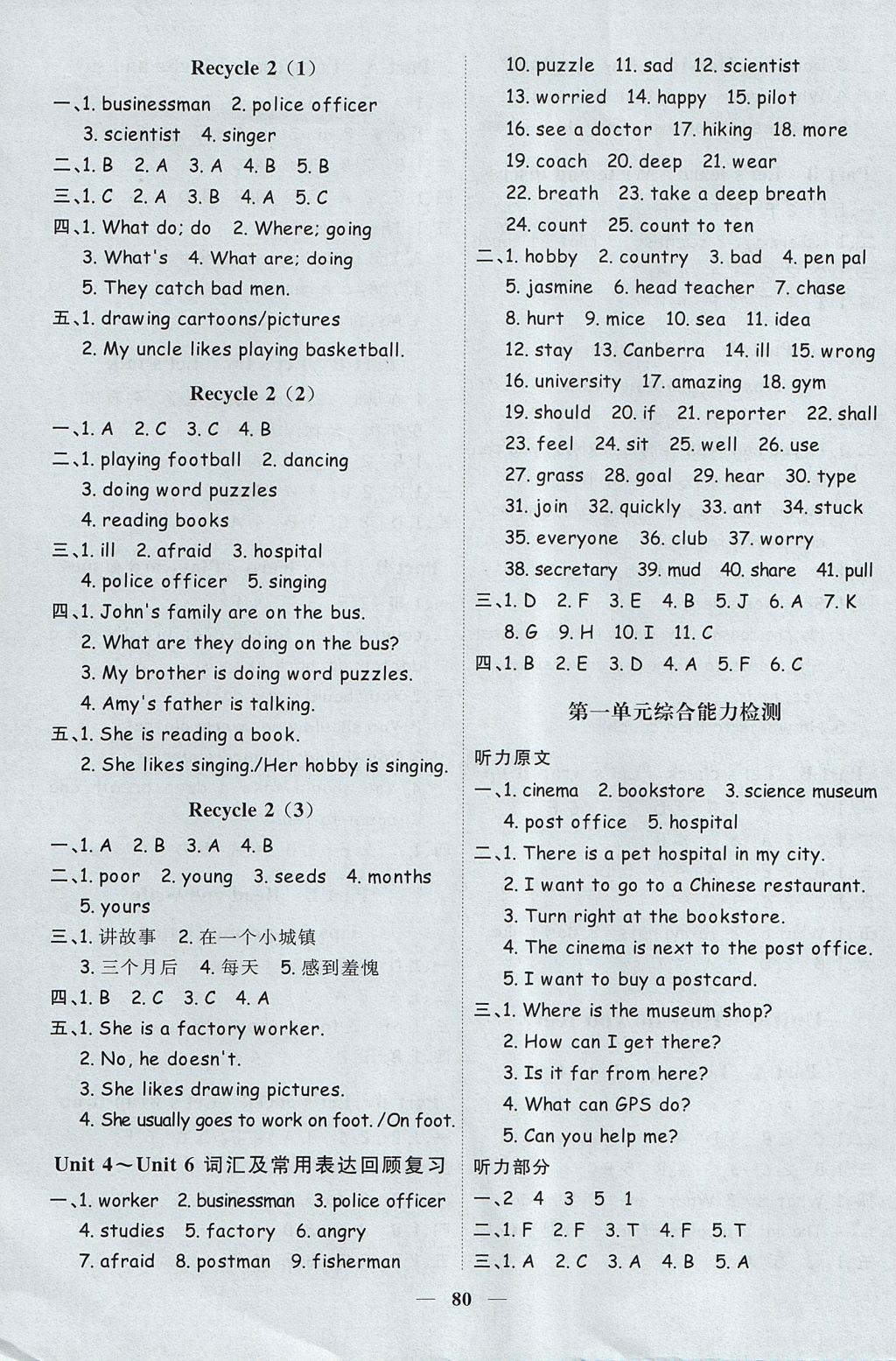 2017年陽光同學(xué)課時(shí)優(yōu)化作業(yè)六年級英語上冊人教PEP版 參考答案第6頁