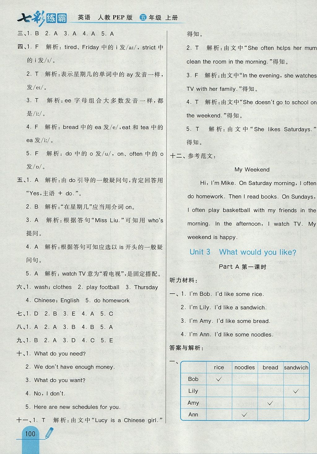 2017年七彩練霸五年級(jí)英語上冊人教PEP版 參考答案第8頁