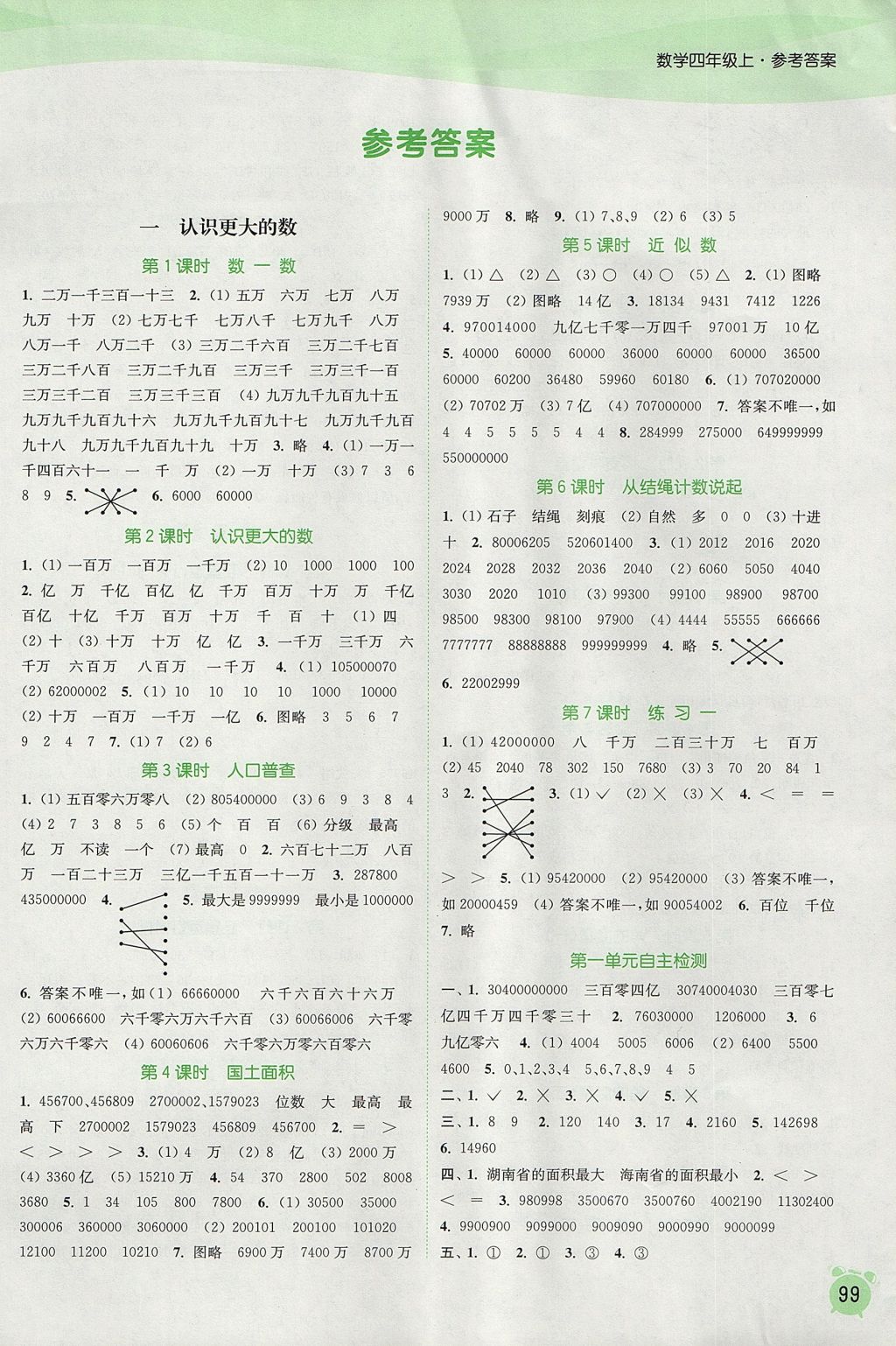 2017年通城學(xué)典課時(shí)作業(yè)本四年級(jí)數(shù)學(xué)上冊(cè)北師大版 參考答案第1頁