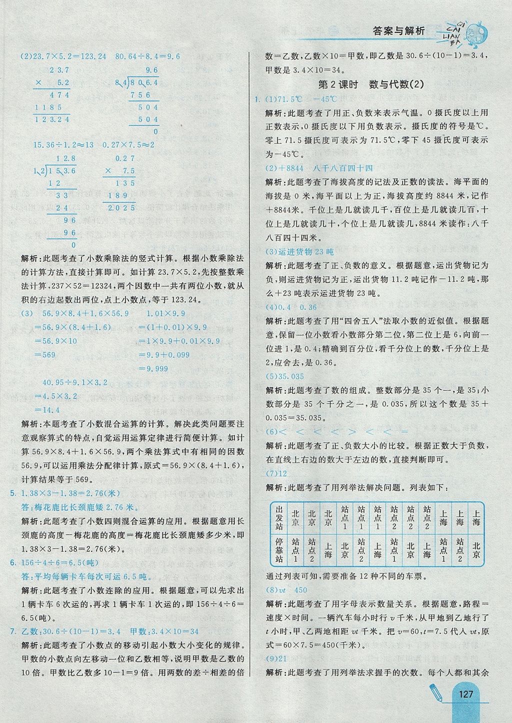 2017年七彩练霸五年级数学上册苏教版 参考答案第43页