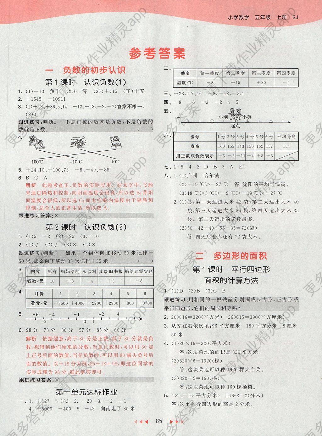 2017年53天天练小学数学五年级上册苏教版 参考答案第1页