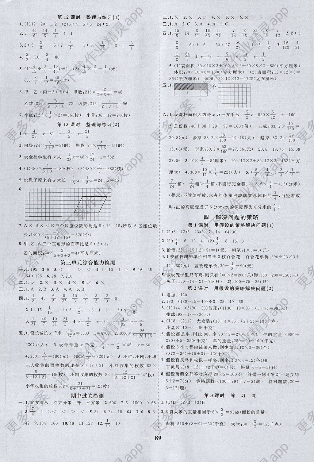 2017年阳光同学课时优化作业六年级数学上册苏教版 参考答案第5页