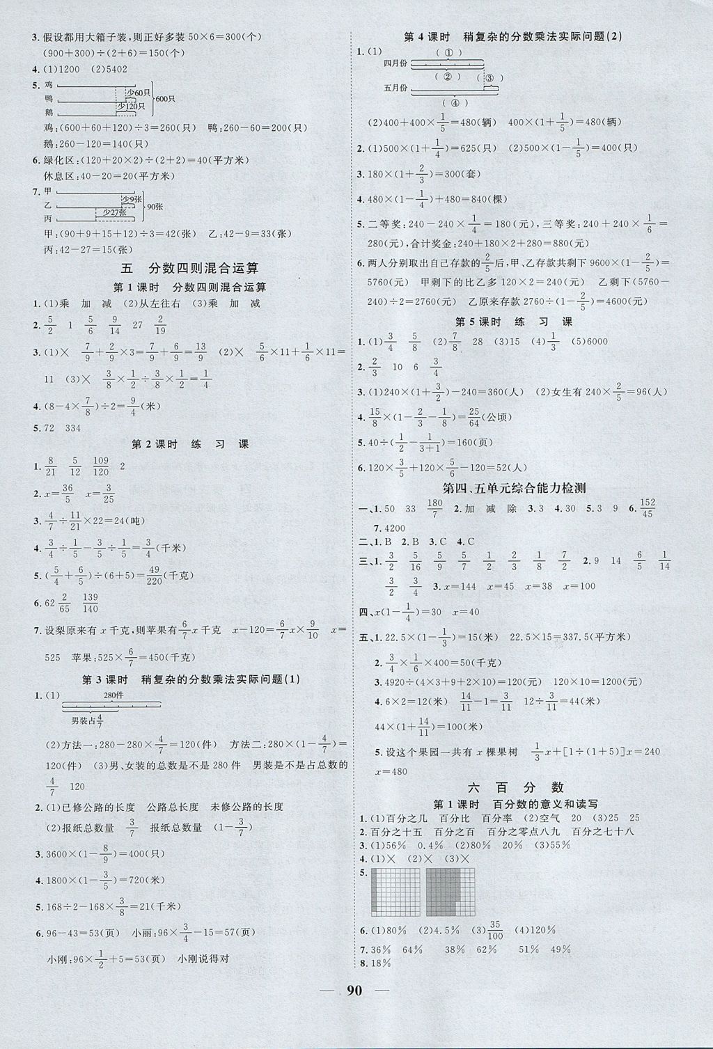 2017年陽光同學(xué)課時優(yōu)化作業(yè)六年級數(shù)學(xué)上冊蘇教版 參考答案第6頁