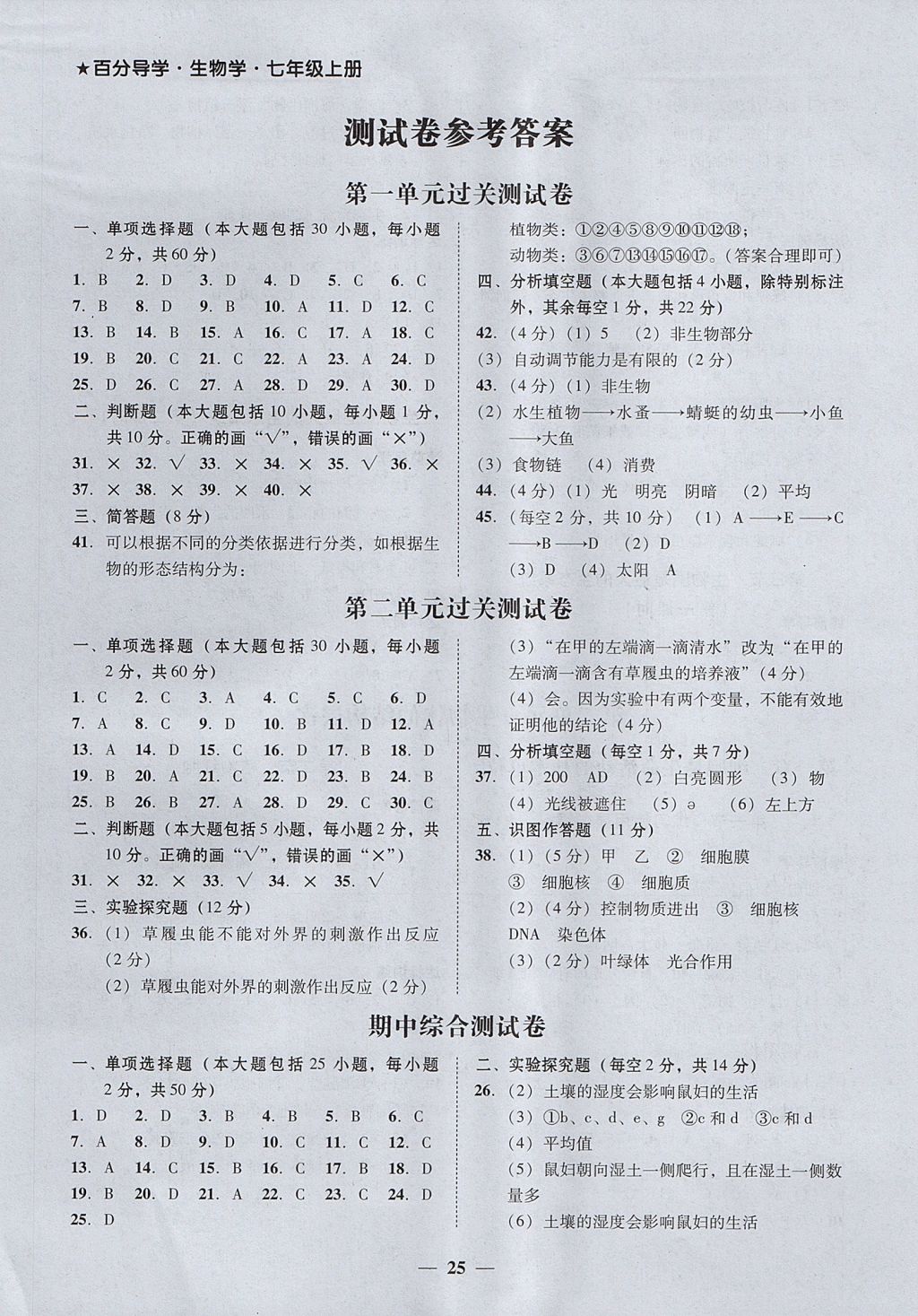 2017年易百分百分導(dǎo)學(xué)七年級(jí)生物學(xué)上冊(cè) 參考答案第1頁(yè)