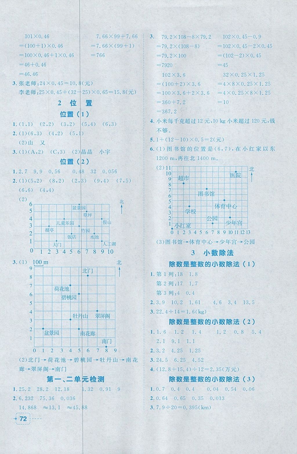 2017年阳光同学课堂小检测五年级数学上册人教版 参考答案第2页