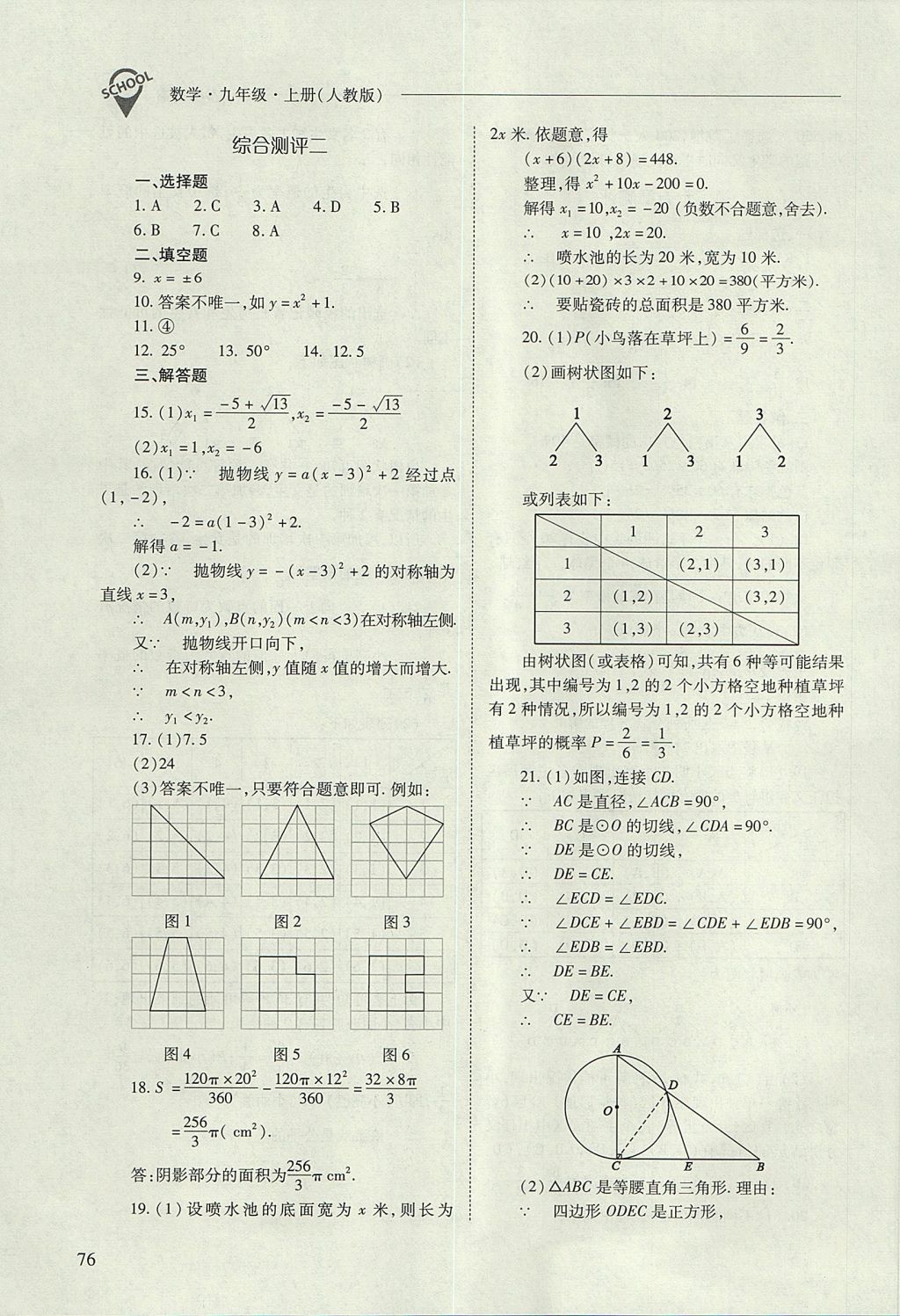 2017年新课程问题解决导学方案九年级数学上册人教版 参考答案第76页