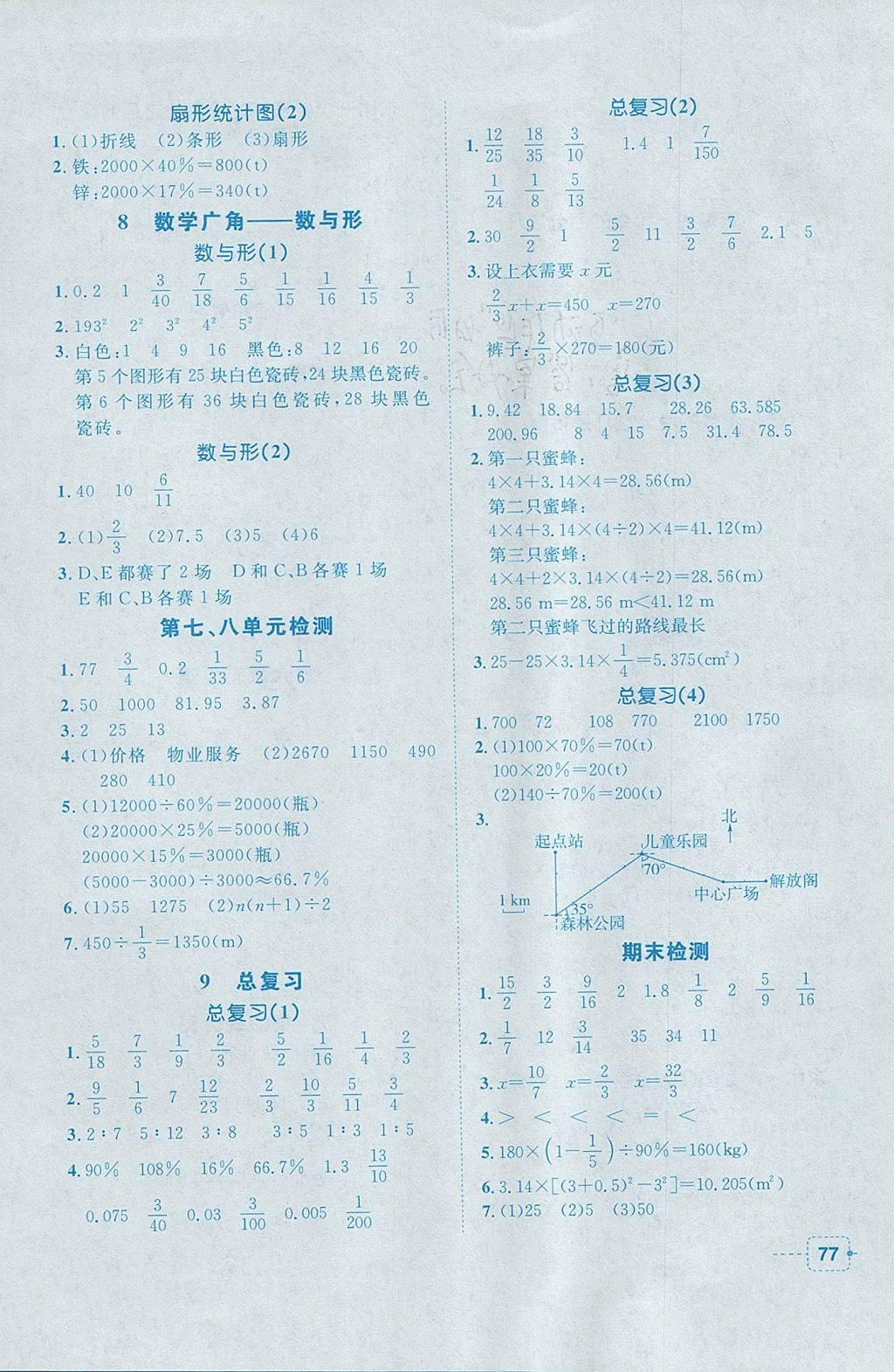 2017年阳光同学课堂小检测六年级数学上册人教版 参考答案第7页