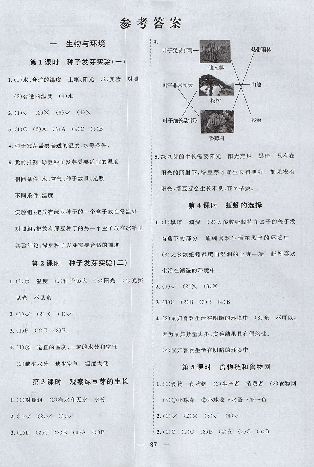 2017年阳光同学课时优化作业五年级科学上册教科版 参考答案第1页