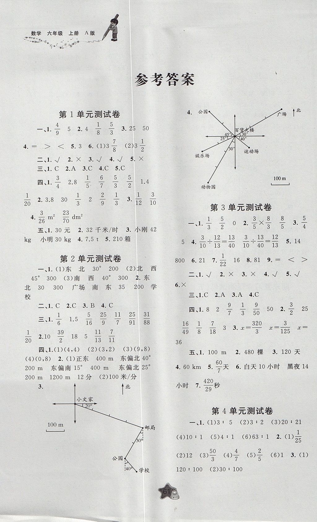 2017年新課程學(xué)習(xí)與測(cè)評(píng)單元雙測(cè)六年級(jí)數(shù)學(xué)上冊(cè)A版 參考答案第1頁(yè)