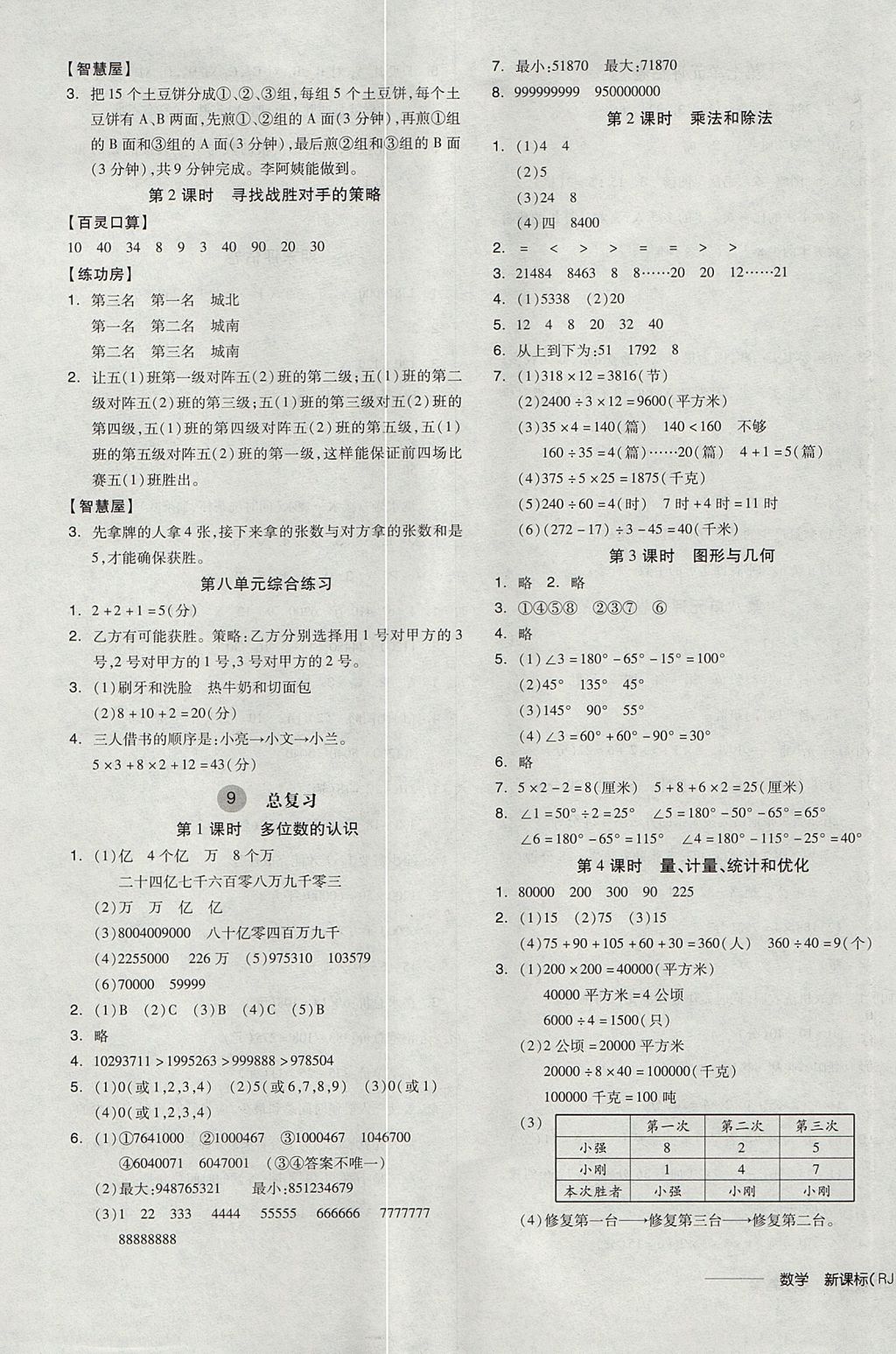 2017年全品学练考四年级数学上册人教版 参考答案第9页