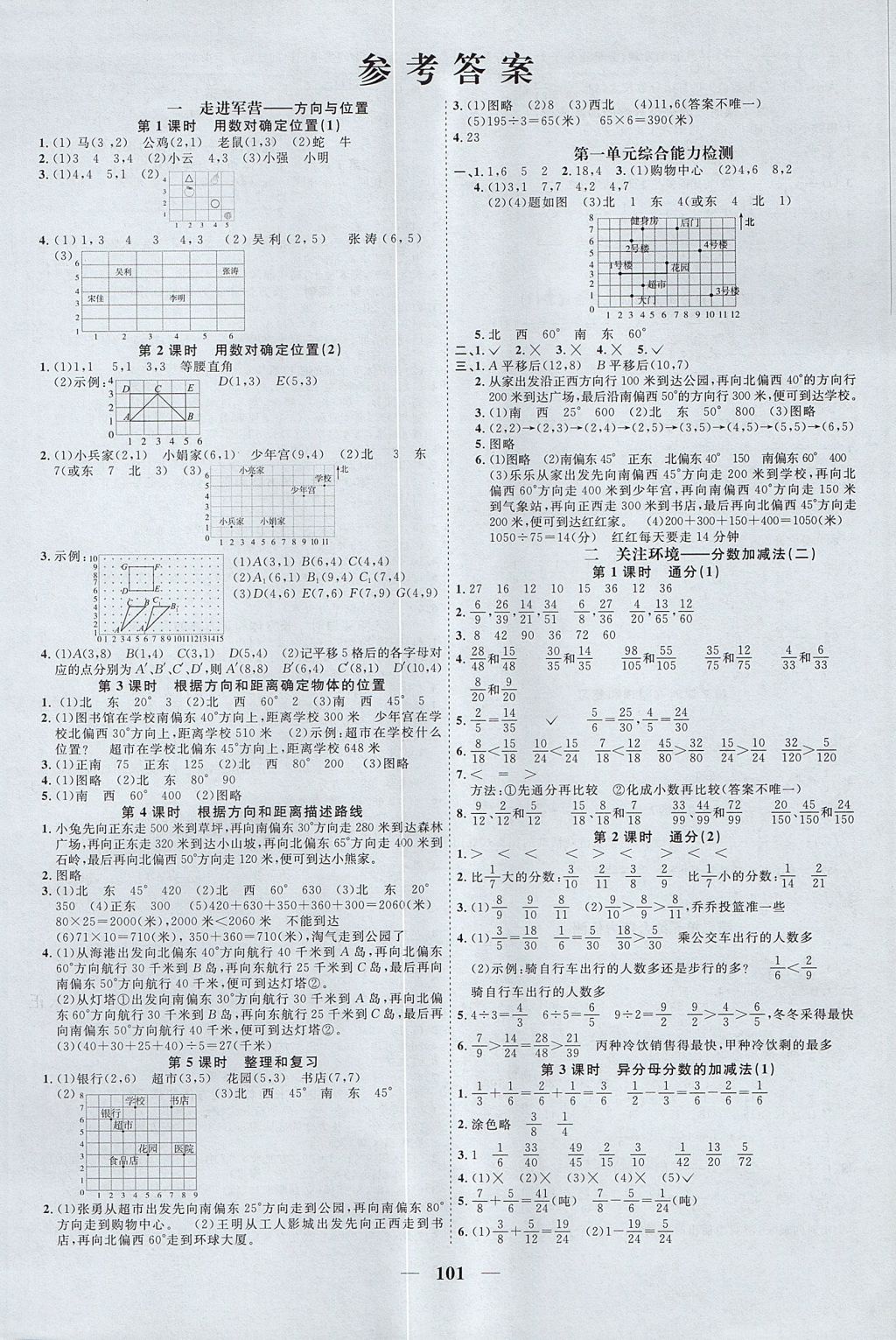 2017年阳光同学课时优化作业五年级数学上册青岛版五四制山东专版答案