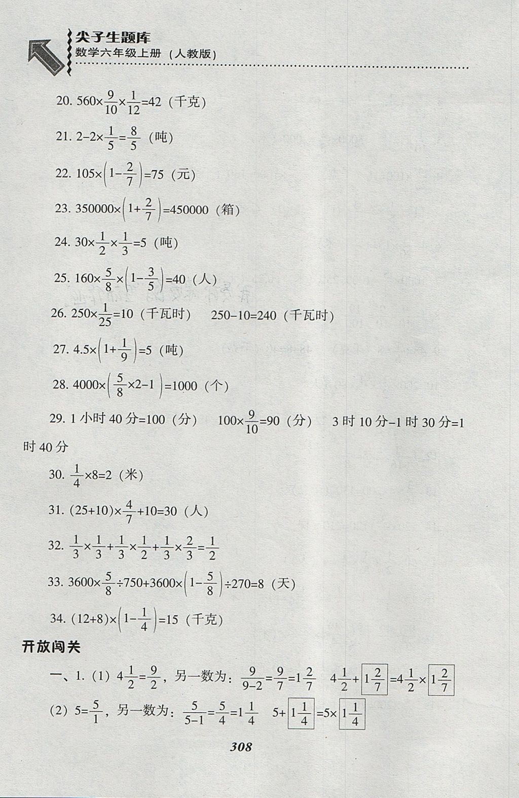 2017年尖子生题库六年级数学上册人教版 参考答案第4页