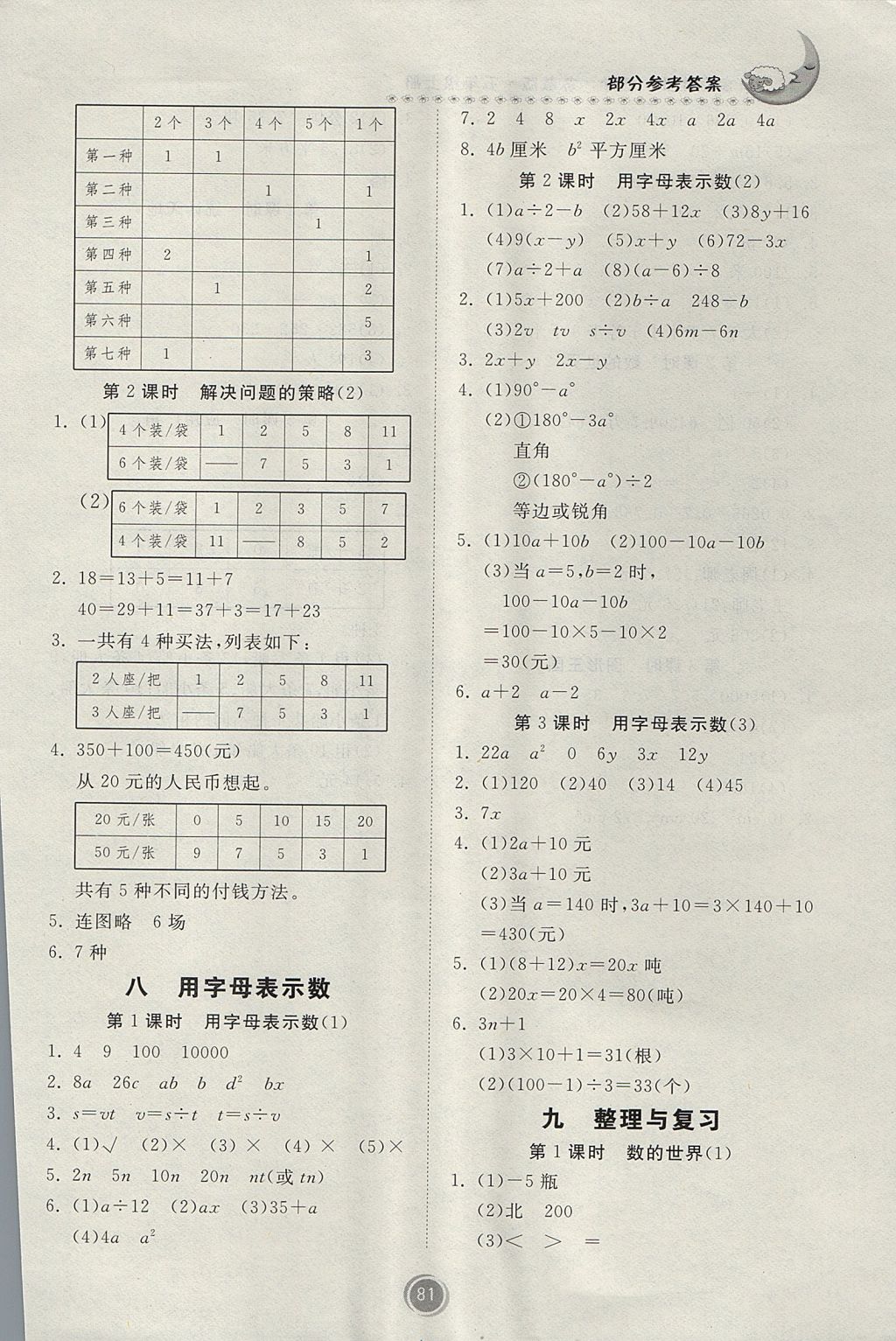 2017年家庭作业五年级数学上册苏教版 参考答案第7页