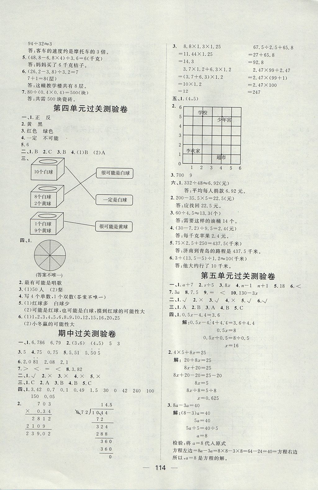 2017年陽光計劃第一步全效訓練達標方案五年級數(shù)學上冊人教版 參考答案第18頁