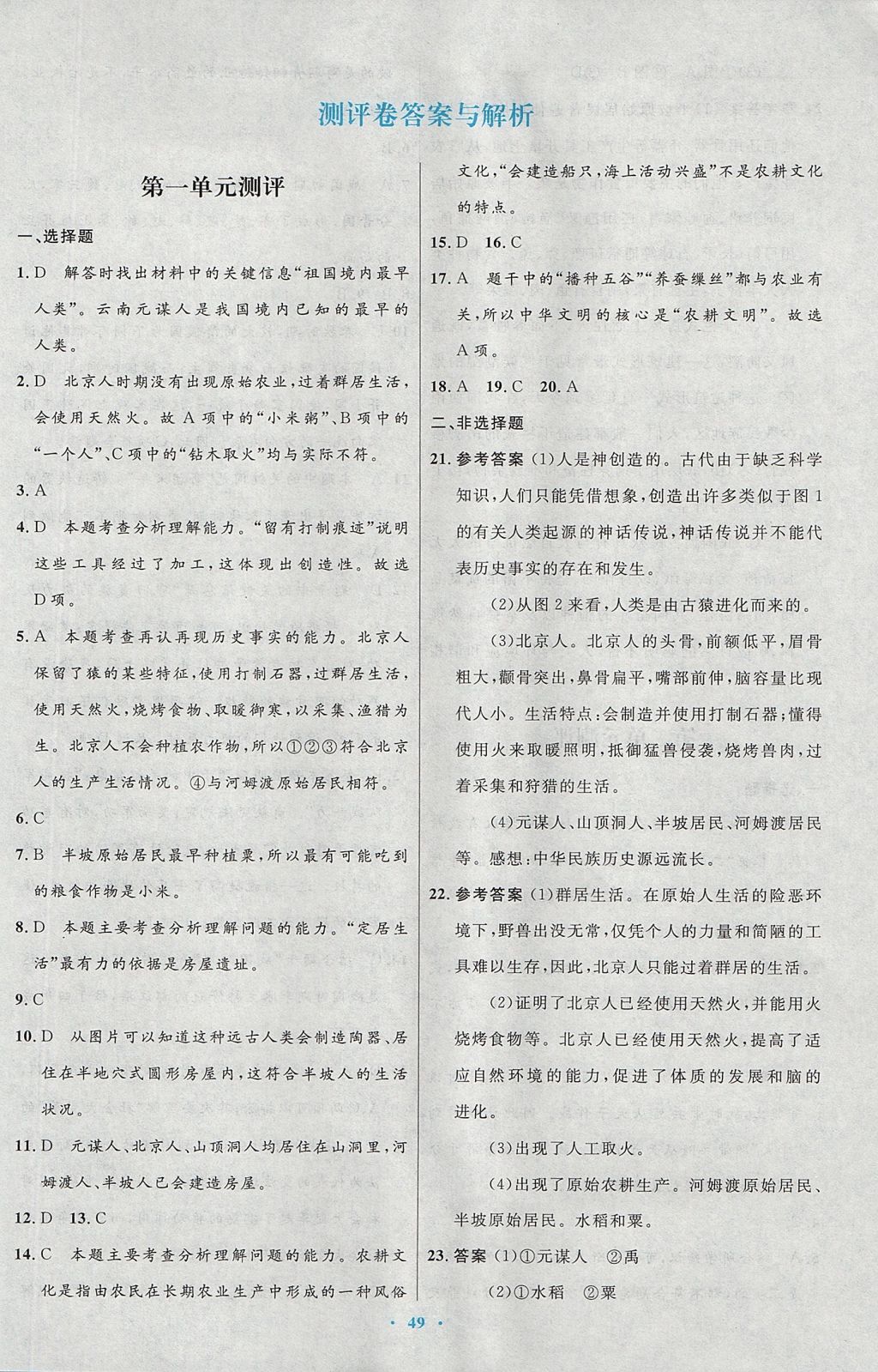 2017年初中同步测控优化设计七年级中国历史上册人教版 参考答案第21页