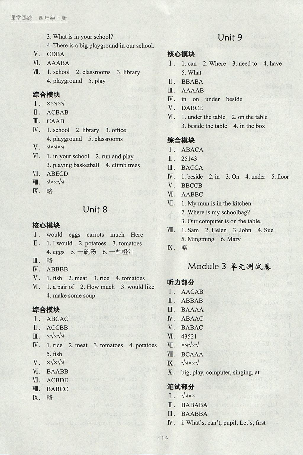 2017年深圳市小学英语课堂跟踪四年级上册沪教版 参考答案第4页