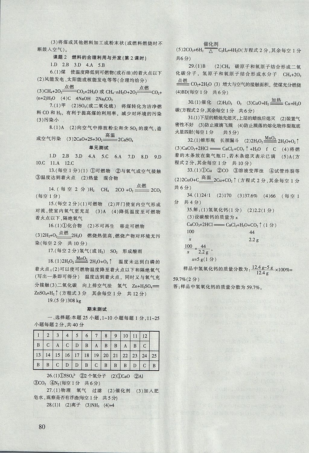 2017年化學(xué)配套綜合練習(xí)九年級(jí)上冊(cè)人教版甘肅文化出版社 參考答案第5頁(yè)