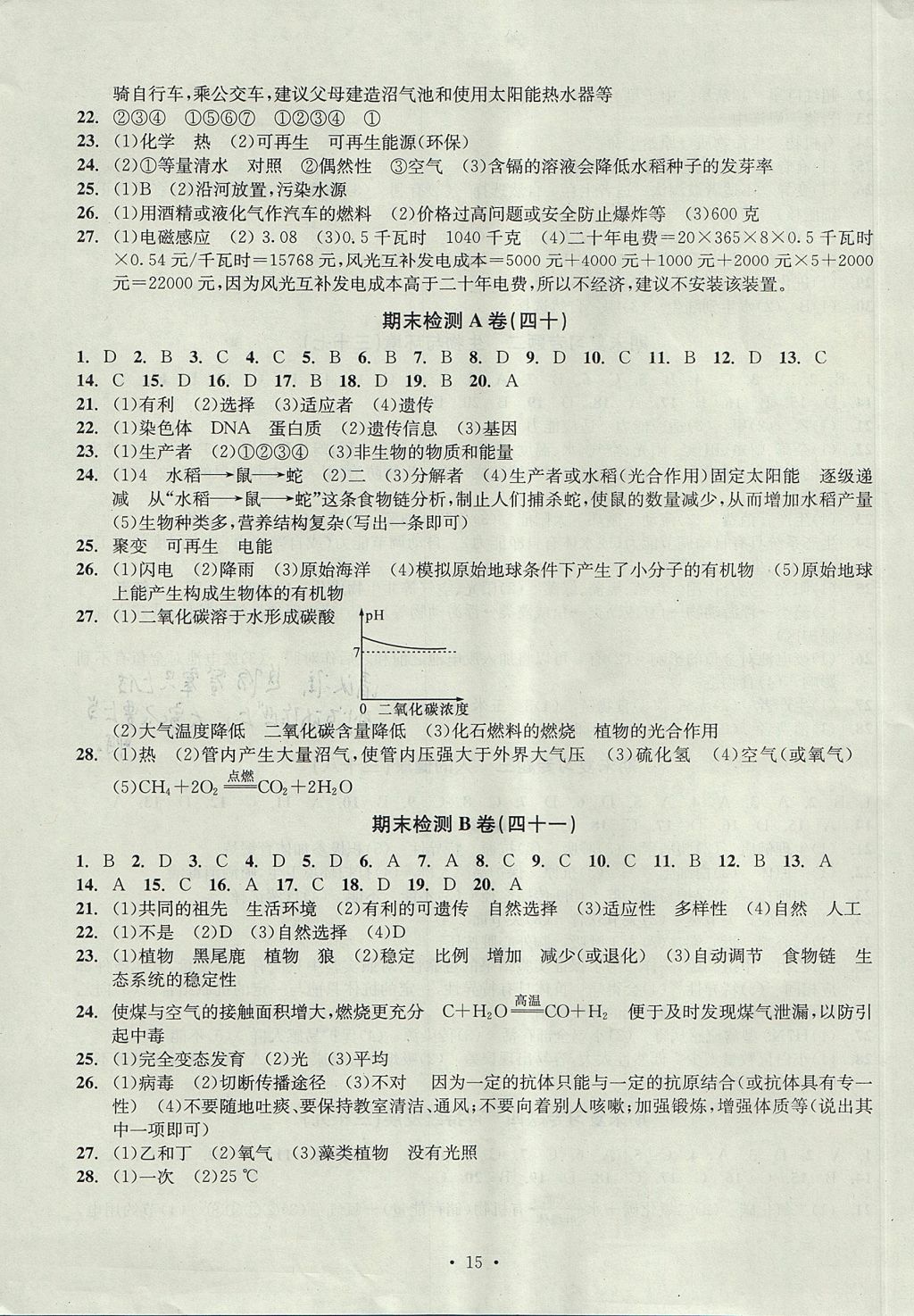 2017年習(xí)題E百檢測(cè)卷九年級(jí)科學(xué)理科綜合九年級(jí)全一冊(cè)浙教版 參考答案第15頁(yè)