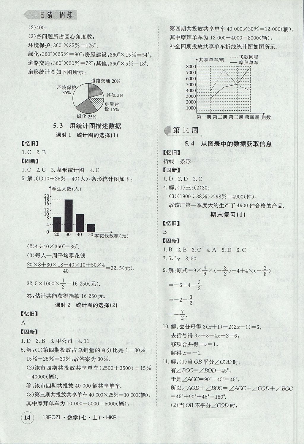 2017年日清周練限時提升卷七年級數(shù)學(xué)上冊人教版 參考答案第14頁