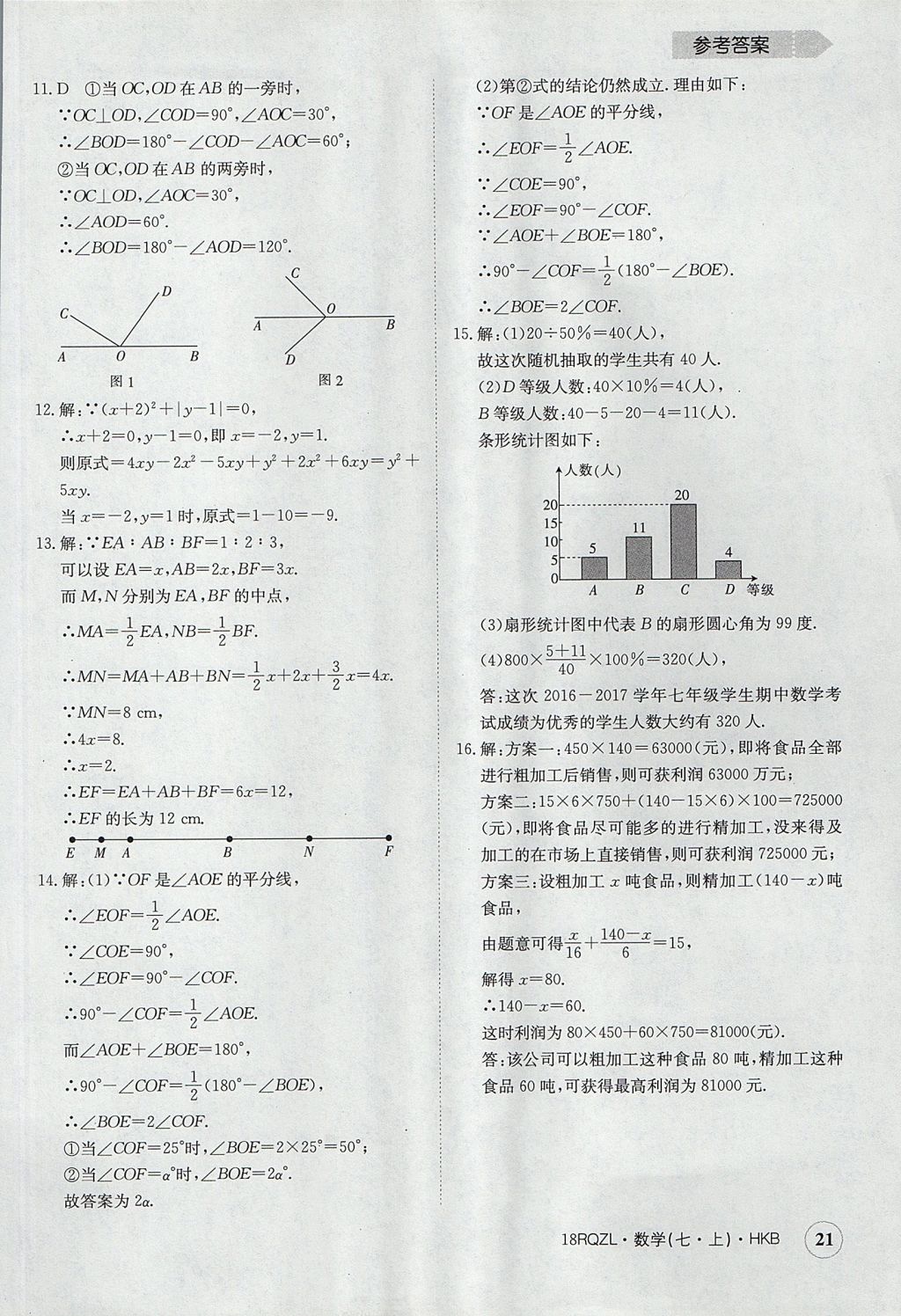 2017年日清周練限時(shí)提升卷七年級(jí)數(shù)學(xué)上冊(cè)人教版 參考答案第21頁