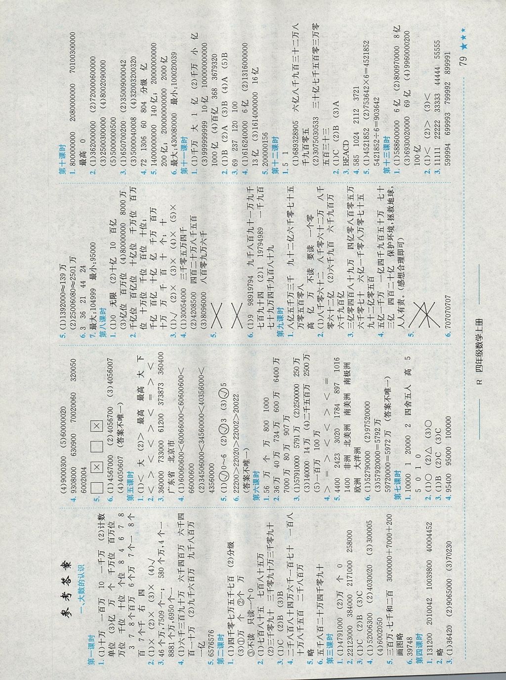 2017年黄冈小状元作业本四年级数学上册人教版浙江专版 参考答案第1页