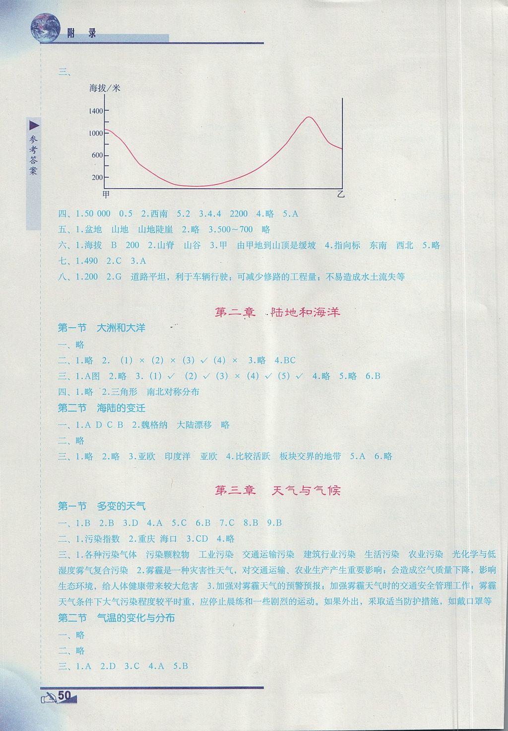 2017年地理填充图册七年级上册人教版地质出版社 参考答案第2页