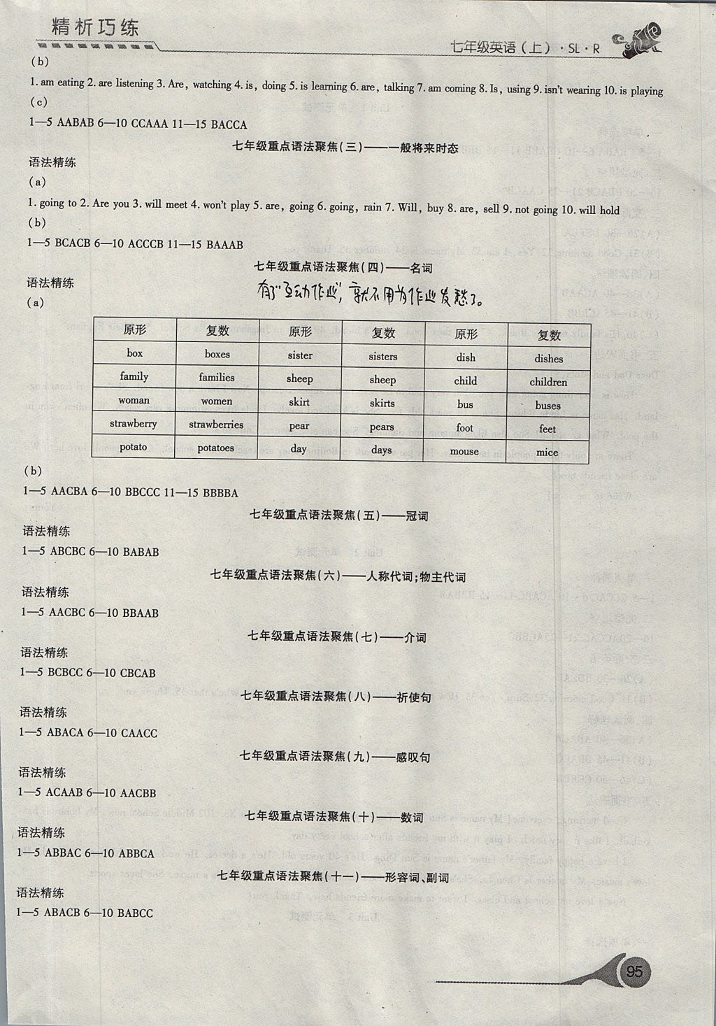 2017年精析巧练阶段性验收与测试七年级英语上册 参考答案