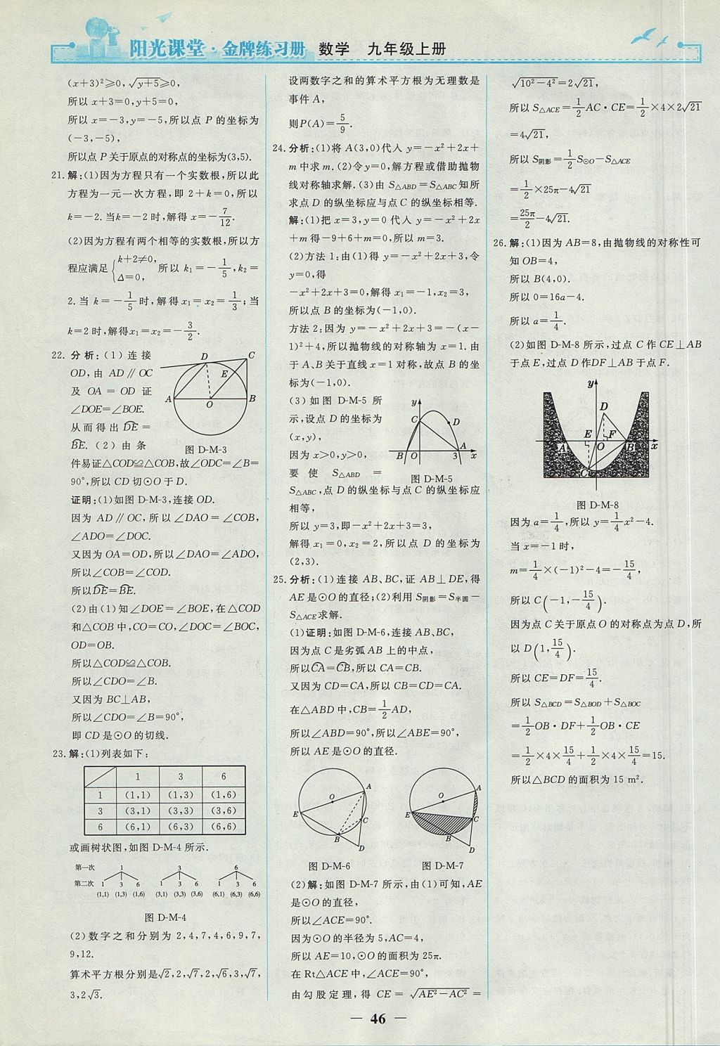 2017年陽光課堂金牌練習(xí)冊九年級數(shù)學(xué)上冊人教版 參考答案