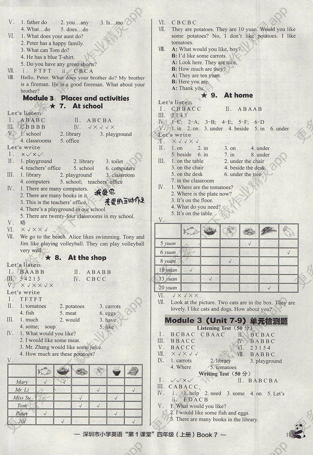 2017年深圳市小学英语第1课堂四年级上册答案