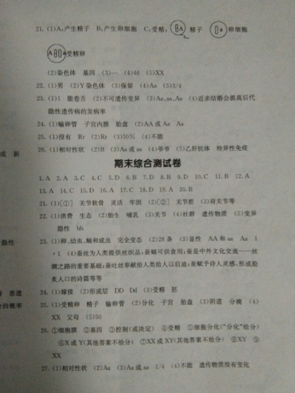 2017年課堂點(diǎn)睛八年級(jí)生物上冊(cè)北師大版 參考答案第23頁(yè)