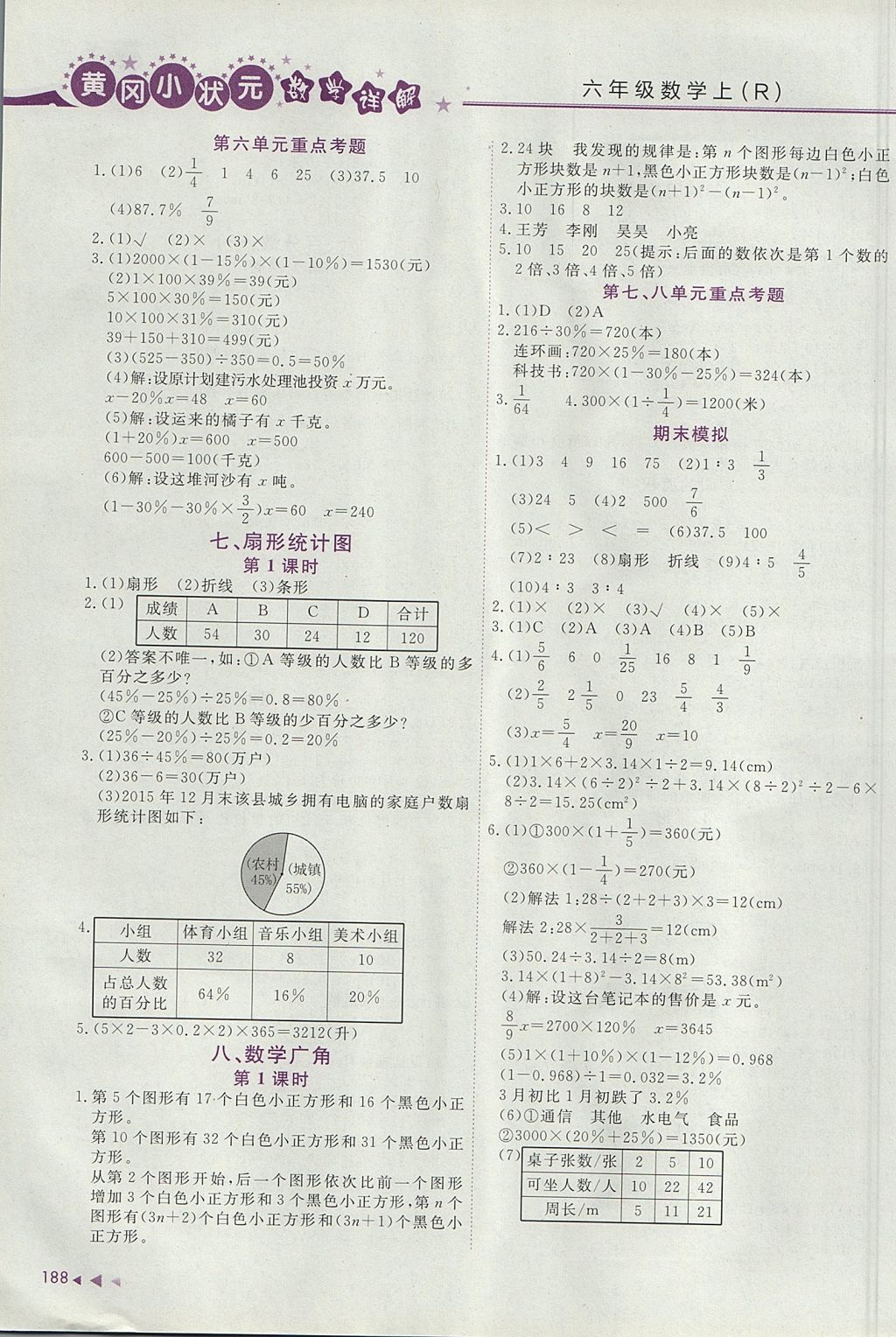 2017年黃岡小狀元數(shù)學(xué)詳解六年級數(shù)學(xué)上冊人教版廣東專版 參考答案